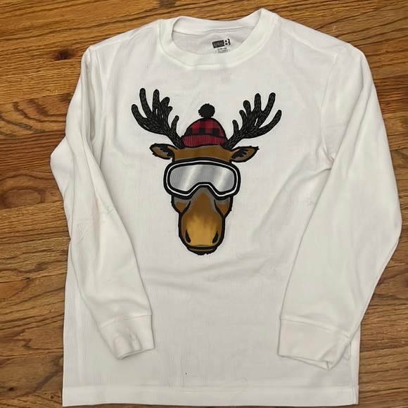 BOYS thermal NEVER WORN THERMAL CHRISTMAS MOOSE SHIRT SZ L 10-12 - Picture 1 of 4